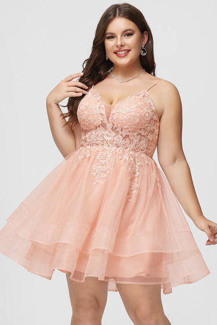 Robe Pastel Rose Col V Tulle Dentelle - gallery 5