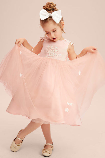 Robe Pastel Rose Col Rond Tulle Fille - gallery 5