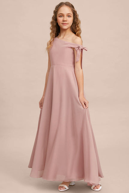 Robe Pastel Rose Décolleté Asymétrique Junior - gallery 2