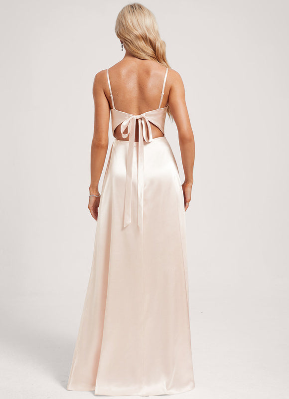 Robe Pastel Rose Satin Demoiselle D'Honneur - gallery 1
