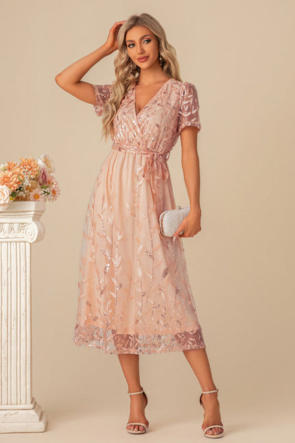 Robe Pastel Rose Pailletée Longueur Mollet - gallery 4