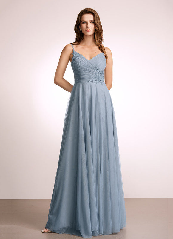 Robe Pastel Bleu Col V Longueur Ras Du Sol - gallery 1