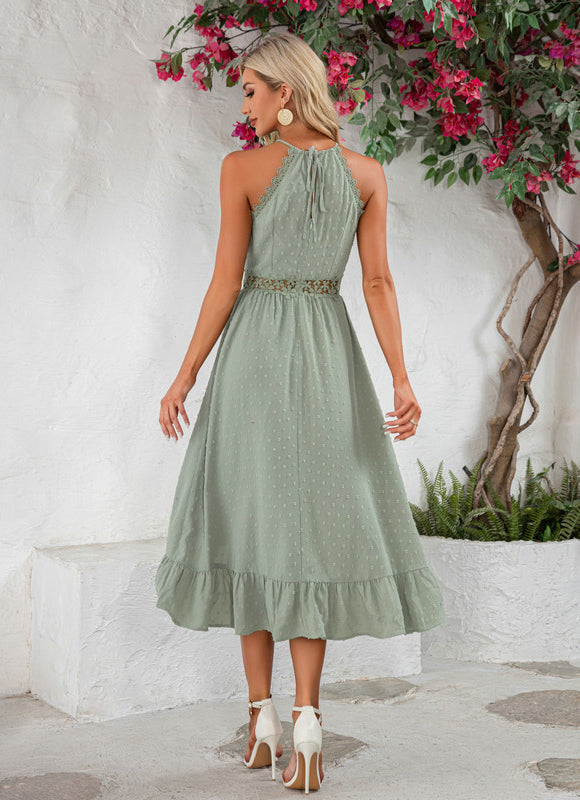 Robe Pastel Verte À Volants Midi - gallery 5