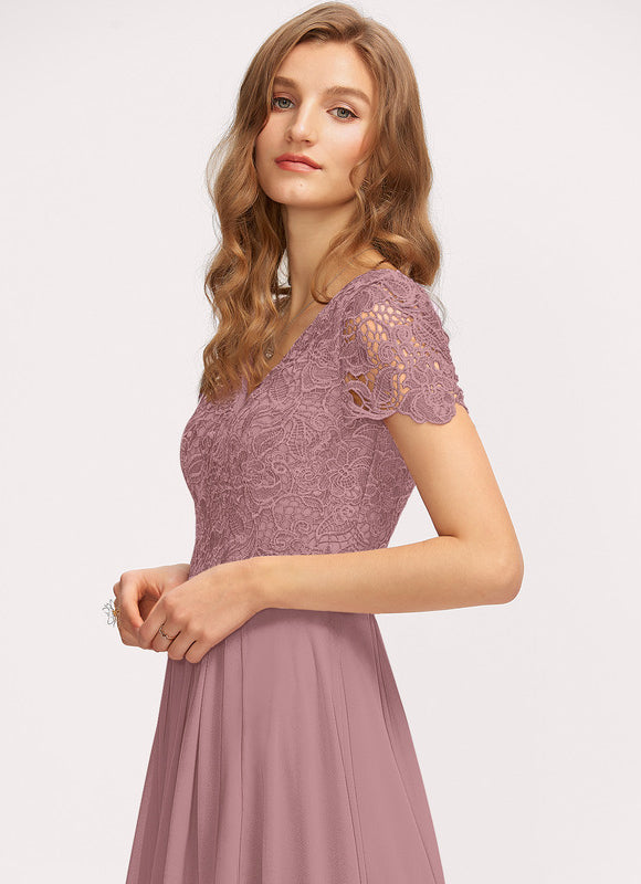 Robe Pastel Rose Mousseline D'Honneur Col V. - gallery 3