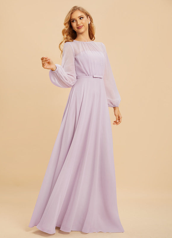 Robe Pastel Violet Longueur Ras Du Sol - gallery 2