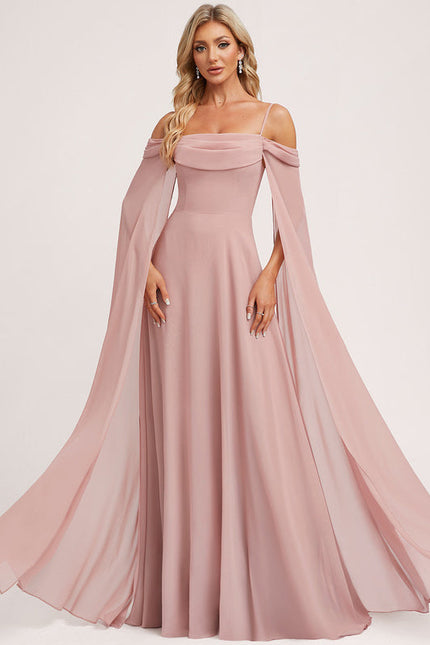 Robe Pastel Rose Décolleté Longue Avec Volants