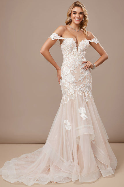 Robe Pastel Ivoire Sirène Dentelle Traîne