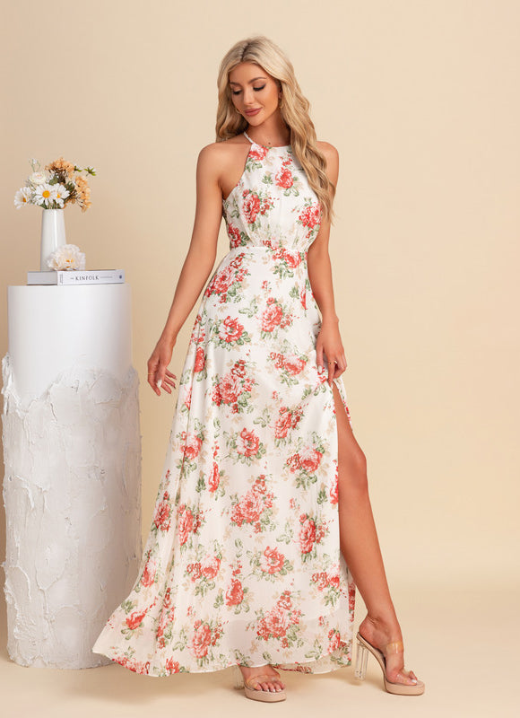 Robe Pastel Florale Licou Blanc Maxi - gallery 3