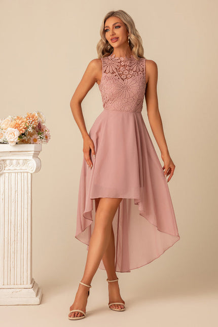 Robe Pastel Rose Col Montant Asymétrique - gallery 4