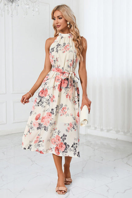 Robe Pastel Verte Imprimée Fleuri Midi