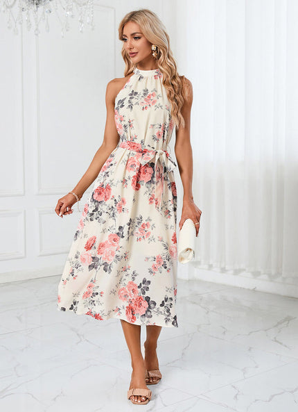 Robe Pastel Verte Imprimée Fleuri Midi