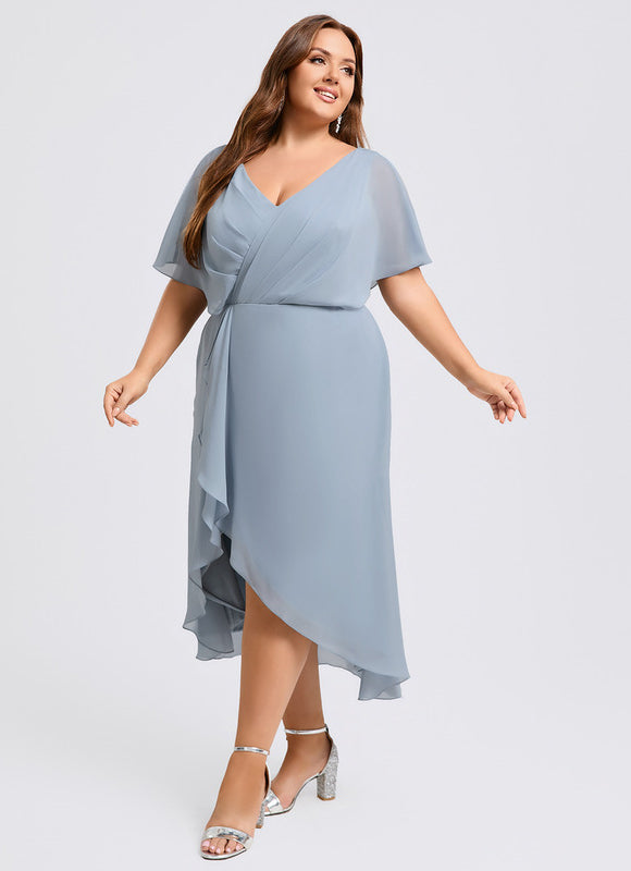 Robe Pastel Bleu Asymétrique À Volants - gallery 7