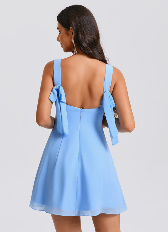 Robe Pastel Bleu Col Carré Mini - gallery 6