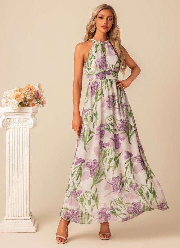 Robe Pastel Florale Licou Blanc Maxi - gallery 3