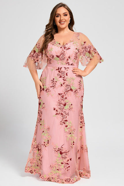 Robe Pastel Rose Col V Dentelle Élégante - gallery 8