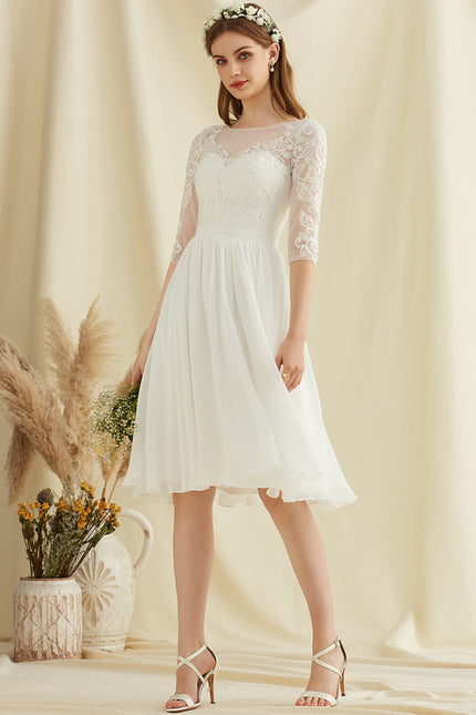 Robe Pastel Blanche Dentelle Mousseline Genou