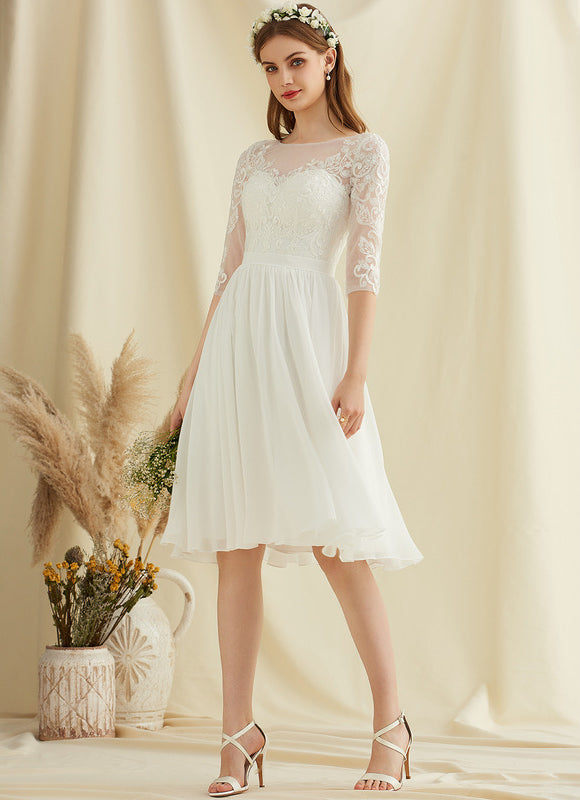 Robe Pastel Blanche Dentelle Mousseline Genou
