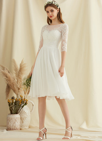 Robe Pastel Blanche Dentelle Mousseline Genou