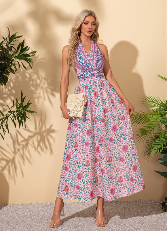 Robe Pastel Imprimé Fleurs Mauve Maxi - gallery 2