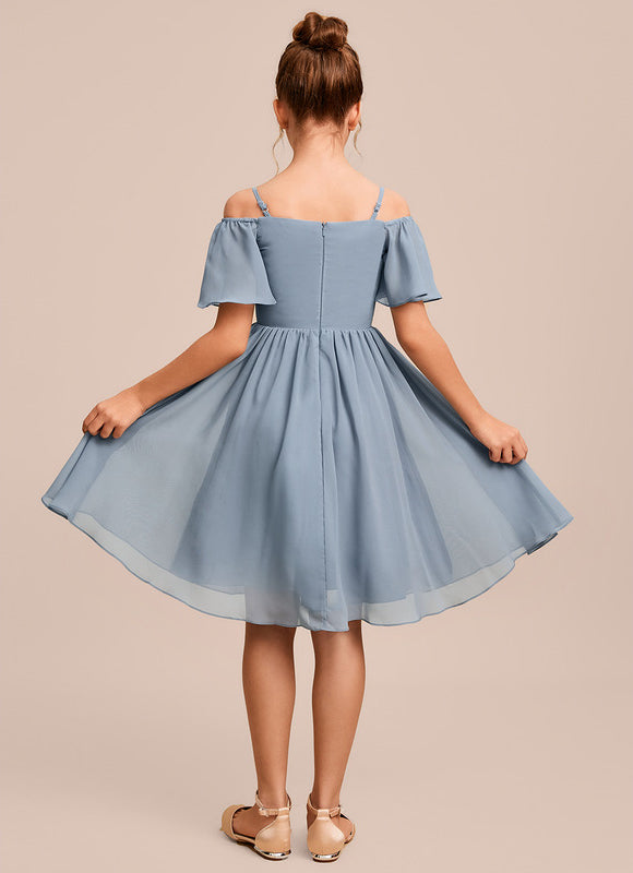 Robe Pastel Bleu Mousseline Décolleté Épaules - gallery 1