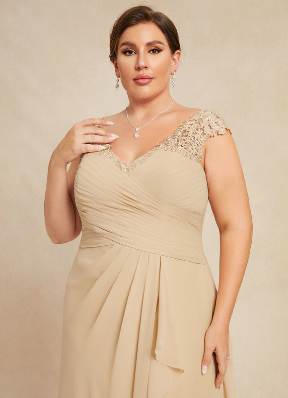 Robe Pastel Beige Dentelle Trapèze Longue - gallery 7