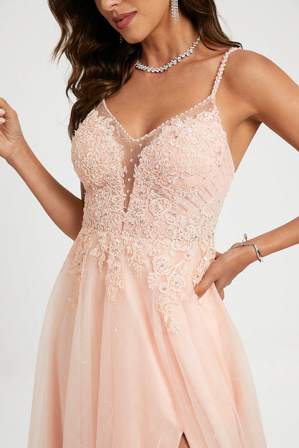 Robe Pastel Rose Dentelle Soirée Élégante - gallery 4