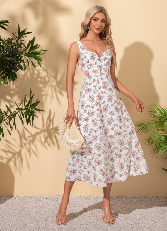 Robe Pastel Imprimée Rose Col Cœur - gallery 3