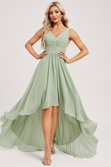 Robe Pastel Verte Col V Asymétrique
