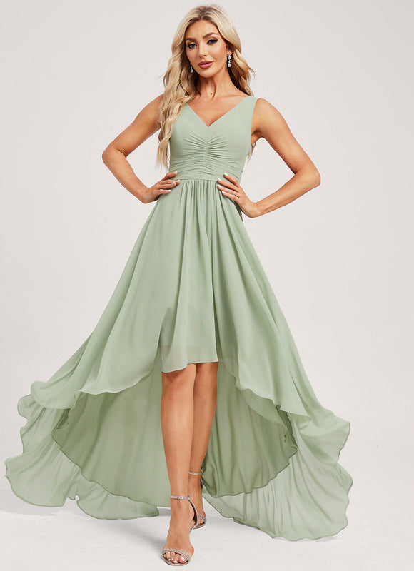 Robe Pastel Verte Col V Asymétrique