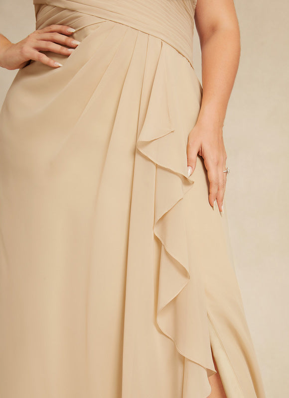 Robe Pastel Beige Dentelle Trapèze Longue - gallery 6