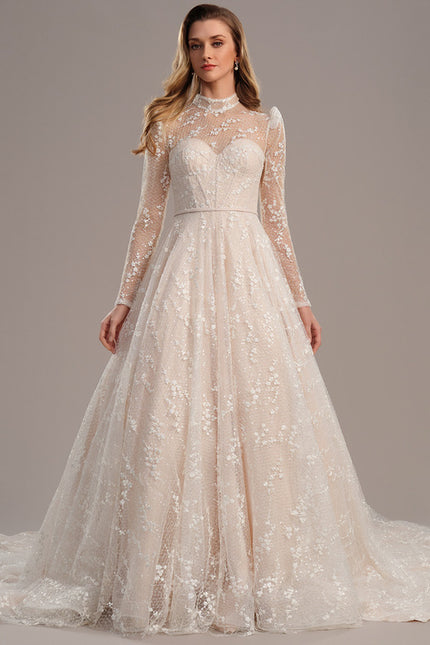 Robe Pastel Blanche Dentelle Traîne Longue - gallery 1