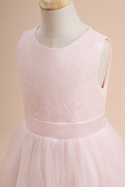 Robe Pastel Rose Col Rond Satin Tulle - gallery 3