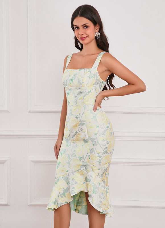 Robe Pastel Bleu Fleurs Jacquard Midi - gallery 7