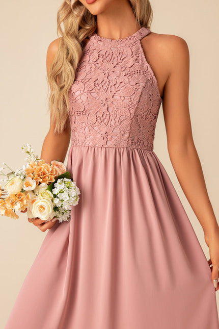 Robe Pastel Rose Dentelle Trapèze Midi - gallery 4