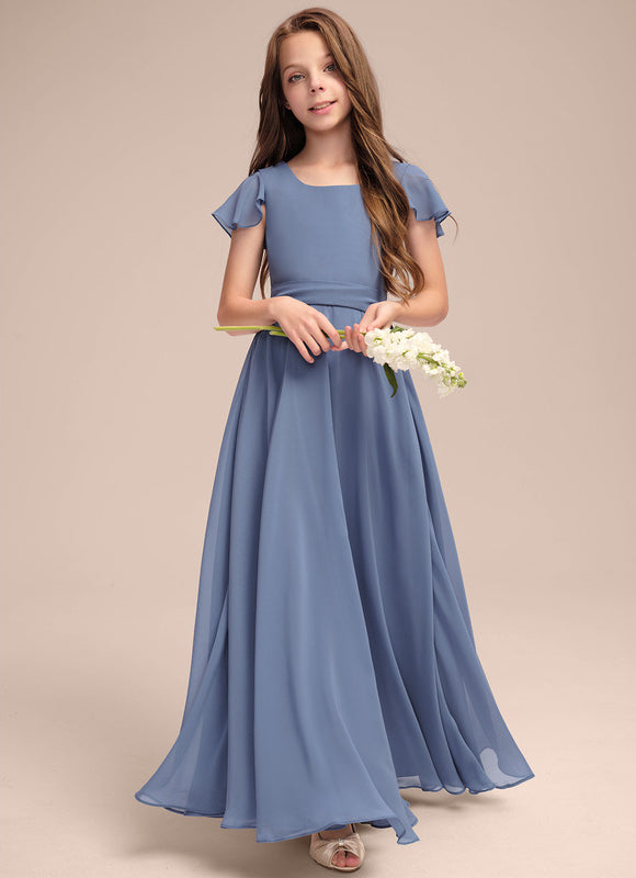 Robe Pastel Bleu Col Carré Long