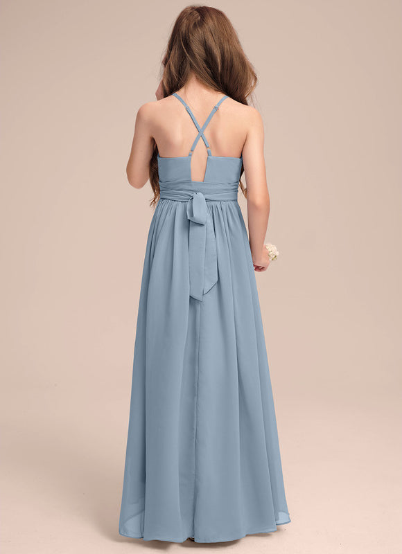 Robe Pastel Bleu Trapèze Mousseline Plissée - gallery 5