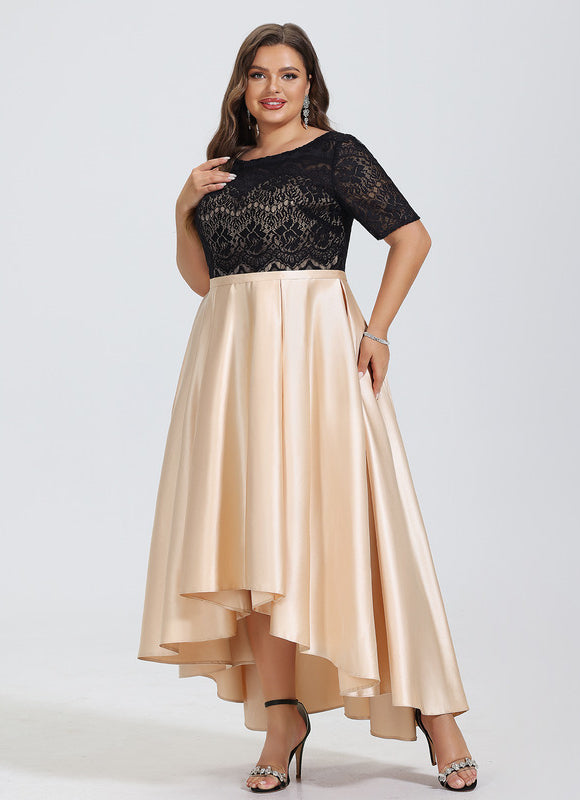 Robe Pastel Beige Trapèze Satin Dentelle - gallery 9