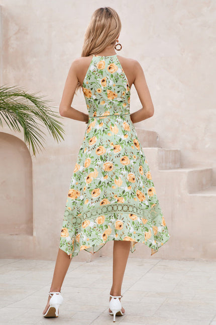 Robe Pastel Verte Imprimée Fleuri Midi - gallery 2