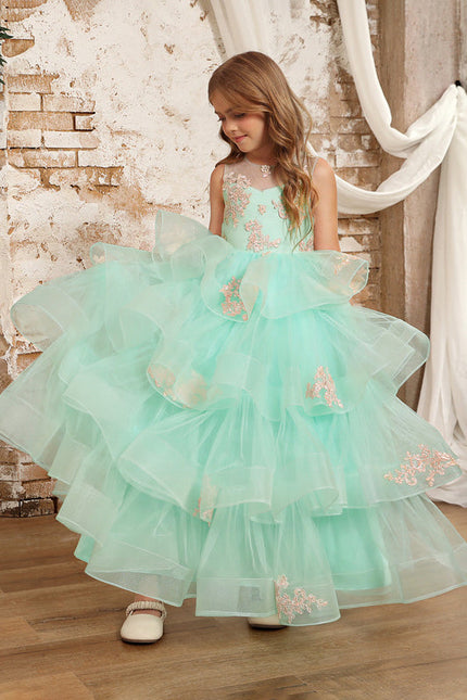 Robe Pastel Fille Turquoise Princesse Tulle - gallery 6
