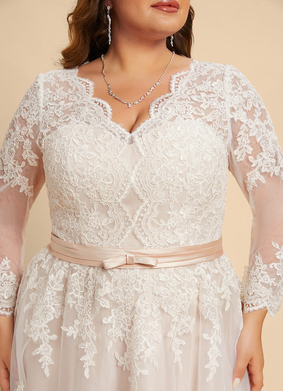 Robe Pastel Mariage Rose Poudré Dentelle - gallery 8