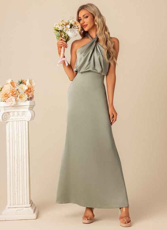 Robe Pastel Vert D'Eau Satin Maxi - gallery 5