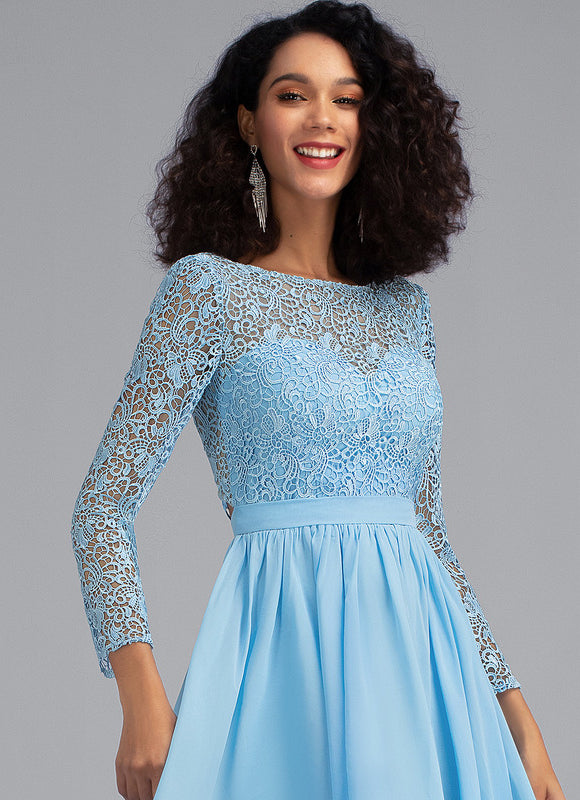 Robe Pastel Bleu Col Rond Dentelle - gallery 3