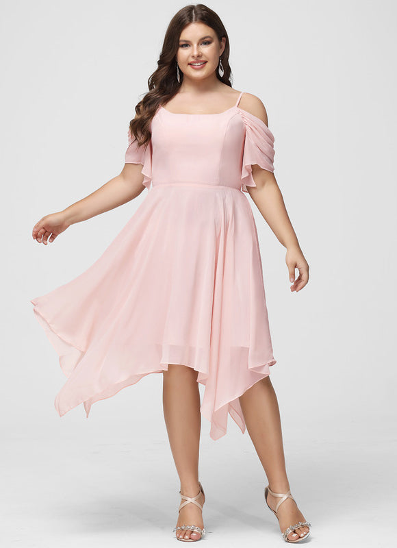 Robe Pastel Rose Trapèze Mousseline À Volants - gallery 8
