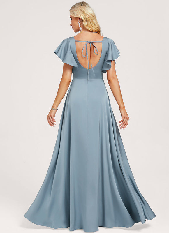 Robe Pastel Bleu Col Carré Volants - gallery 4