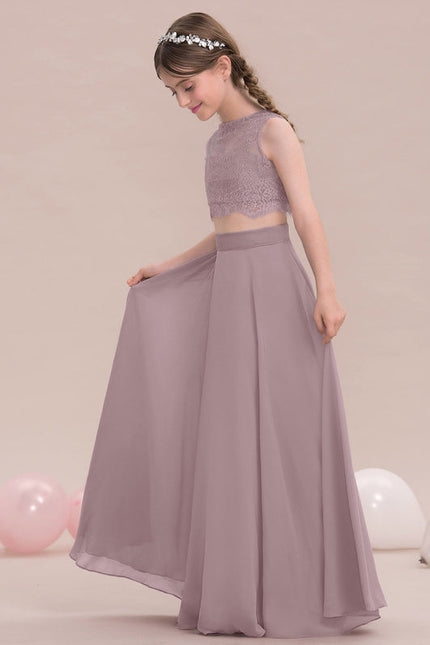 Robe Pastel Rose Demoiselle D'Honneur Col Rond - gallery 3
