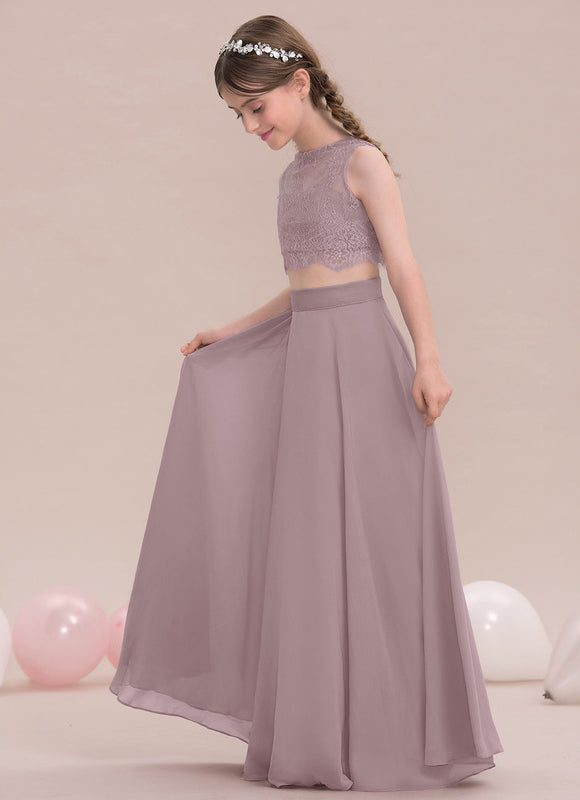 Robe Pastel Rose Demoiselle D'Honneur Col Rond - gallery 3