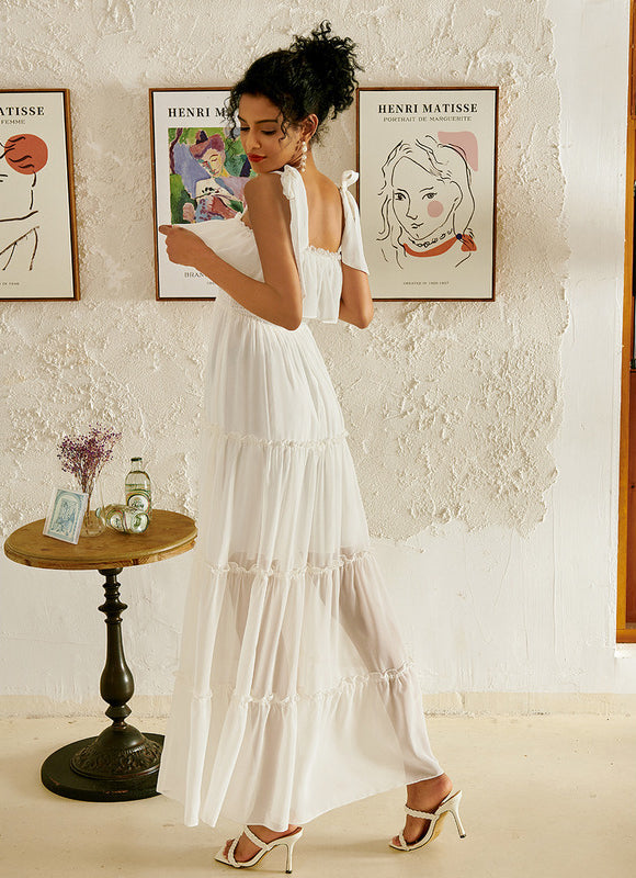 Robe Pastel Blanche Maxi Trapèze Mousseline - gallery 2