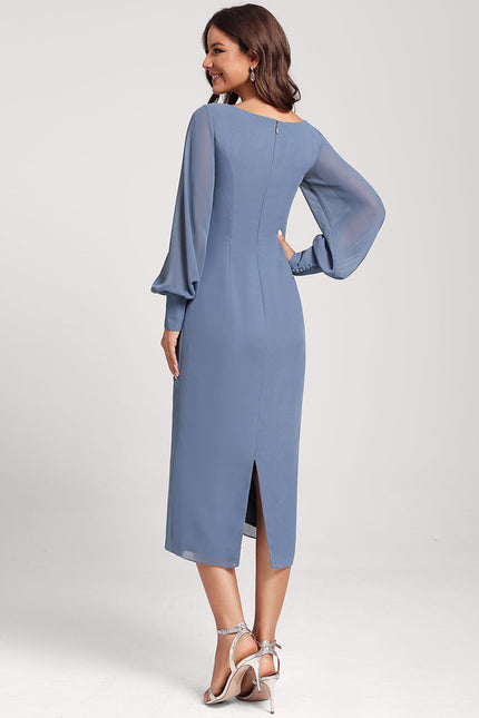 Robe Pastel Bleu Col V Longueur Mollet - gallery 6