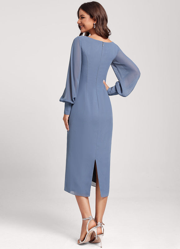 Robe Pastel Bleu Col V Longueur Mollet - gallery 6