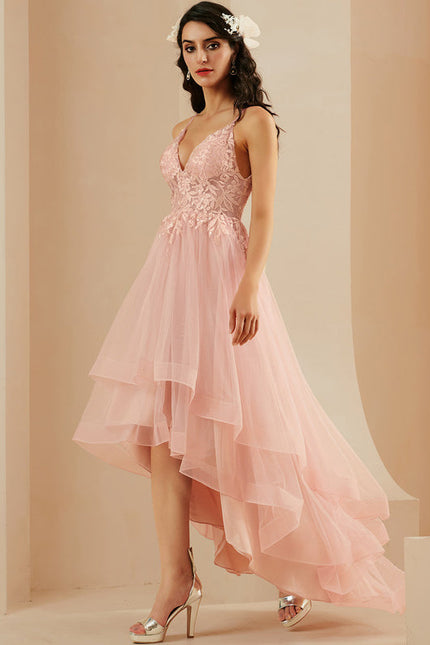 Robe Pastel Rose Col V Asymétrique Tulle